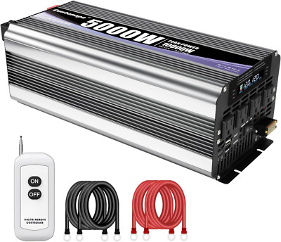 5000W Power Inverter 12V to 110V with LCD, Remote & 4 AC Outlets for RV/Car