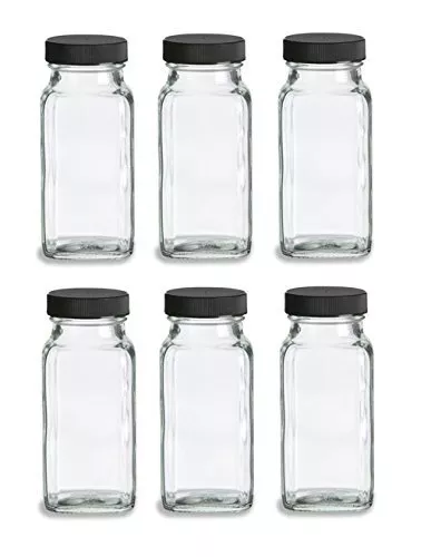 Nakpunar 6 pcs 4 oz Glass Spice Jars with Shaker and Black Lid