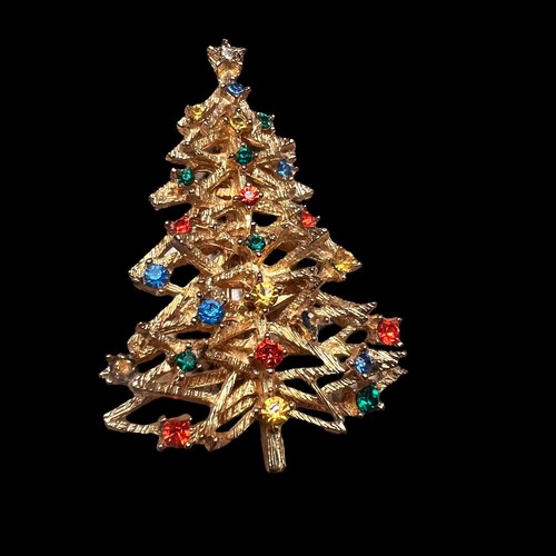 Lot Of 2 Signed Gold Silver Tone Christmas Tree Brooch Rhinestone Gerry Art - Picture 5 of 6