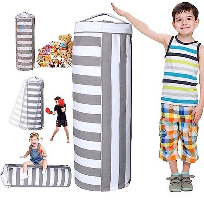 Stuffed Animal Storage Bean Bag Cover for Kids - Organize, Sit, Gray and white