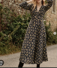 Doen Charleston Noir Winding Blossoms Floral Printed Maxi Midi Gown Dress XS