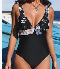 NWT Cupshe Womens One Piece Swimsuit Size Large Black Floral