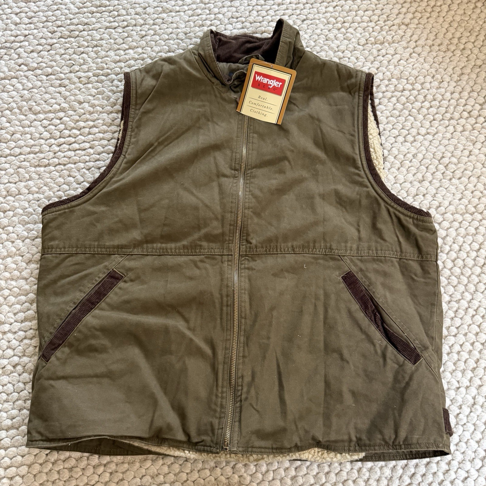 Wrangler Hero Vest Mens Large Sherpa Lined Full Zip Canvas Cotton Western