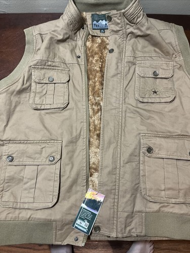 NWT Mens 6 Pocket Fishing Vest Tan Lined Full Zip Button Pockets 2XL