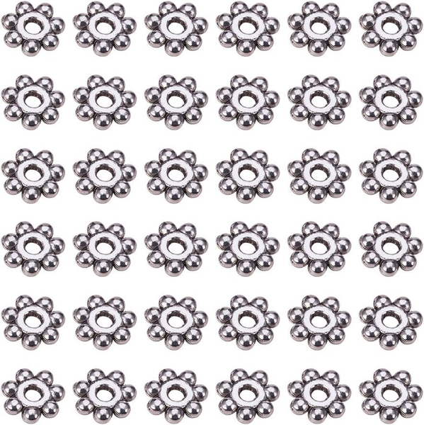 PandaHall 200Pcs Tibetische Blume Abstandhalter Perlen 4Mm Antik Silber Legierun-image