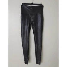 Spanx Shapewear Tummy Control Leggings Black Crepe Stretch Mid Rise Pants Large