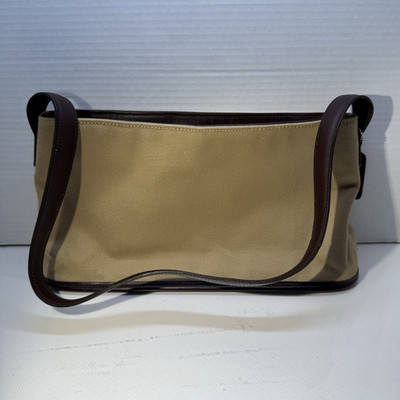 Vintage Coach Greenwich Canvas Baguette One Shoulder Handbag with Leather Trim