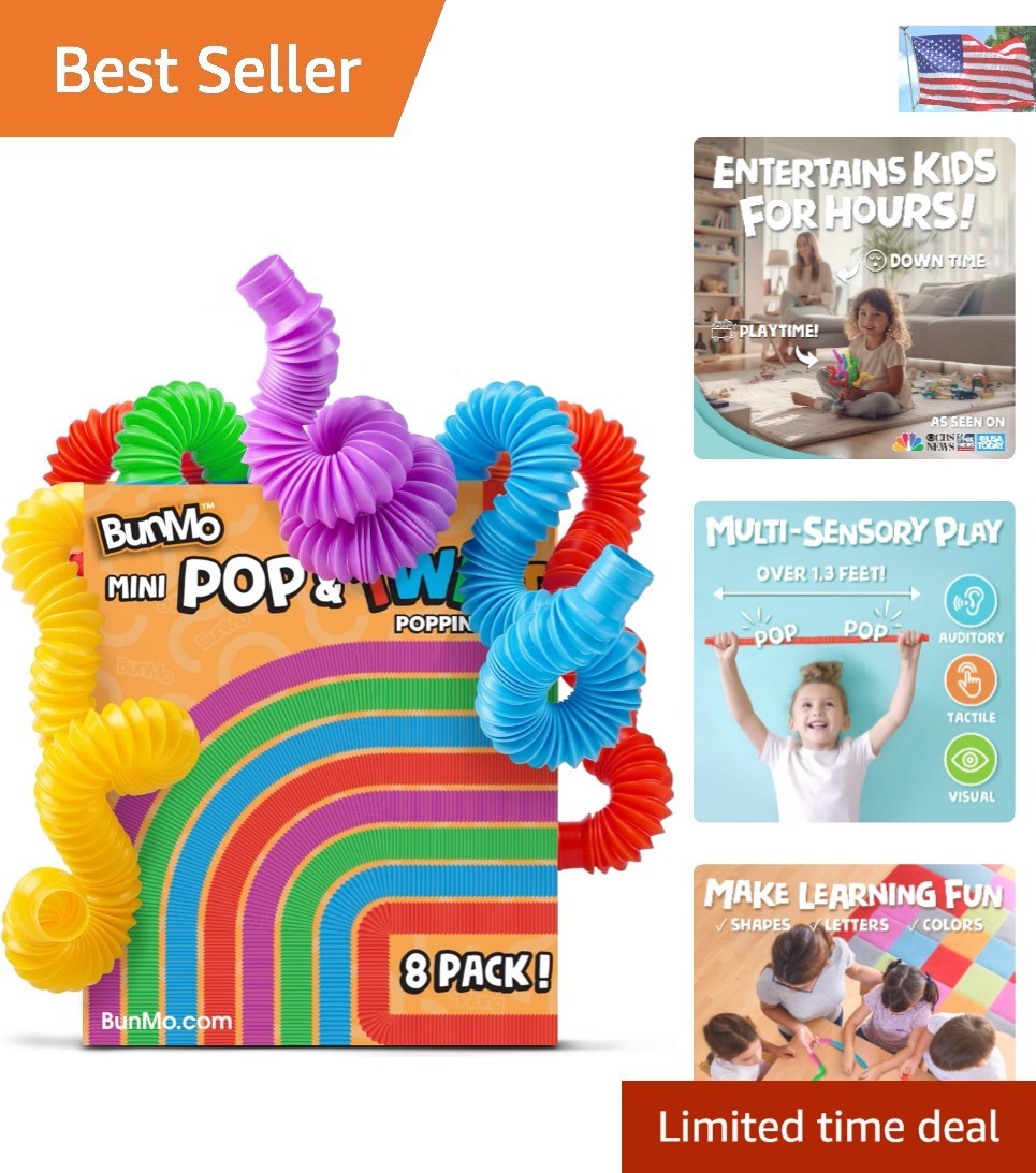 Tubes Pop Animaux Extensibles – 8 Pièces – Jouet Sensoriel Fidget Anti-stress – Étirage, Torsion, Pliage – Autisme, Concentration – Cadeau