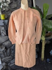 Vintage Carol Brent 3 pc Set Outfit Sweater Shell Skirt Heather Peach Wool XS/S