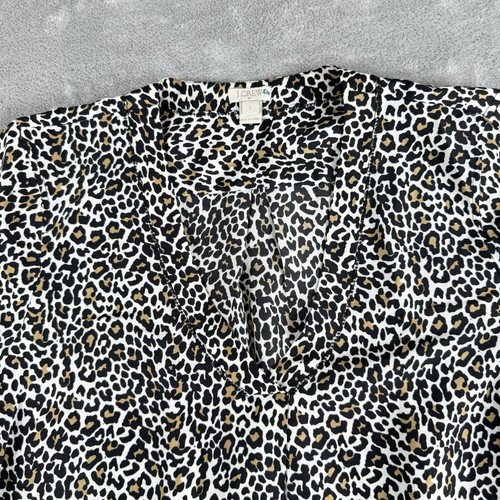 Top J Crew Mujer Grande Blanco Negro Estampado Leopardo Cuello en V Manga 3/4 Suelto Informal - Imagen 5 de 12
