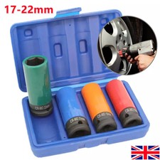 Alloy Wheel Nut Thin Deep Impact Socket Set 1/2" Drive 17mm 19mm 21mm 22mm UK
