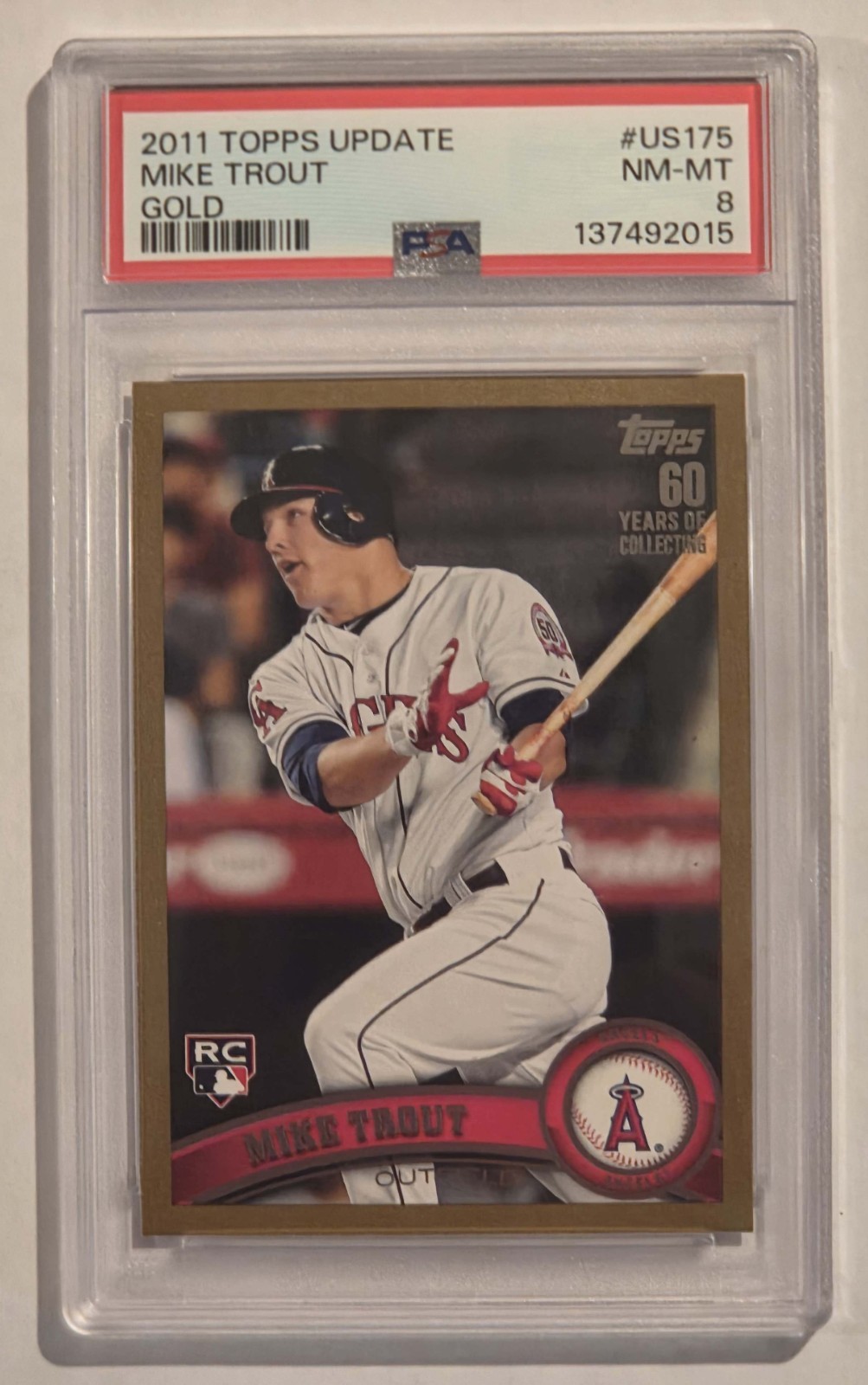 2011 TOPPS UPDATE GOLD #US175 MIKE TROUT ROOKIE RC 1007/2011 PSA 8
