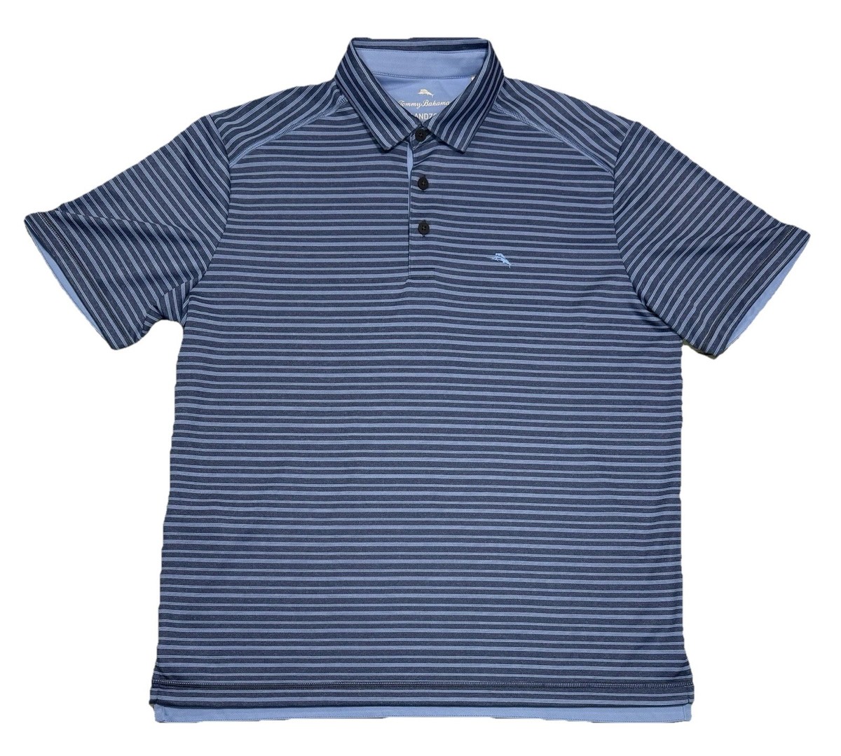 Tommy Bahama Polo Shirt Men’s Sz M Blue Stripped Island Zone UFP 30