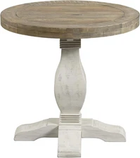 Napa Solid Wood Farmhouse Rustic Reclaimed Natural and White Stain round End Sid