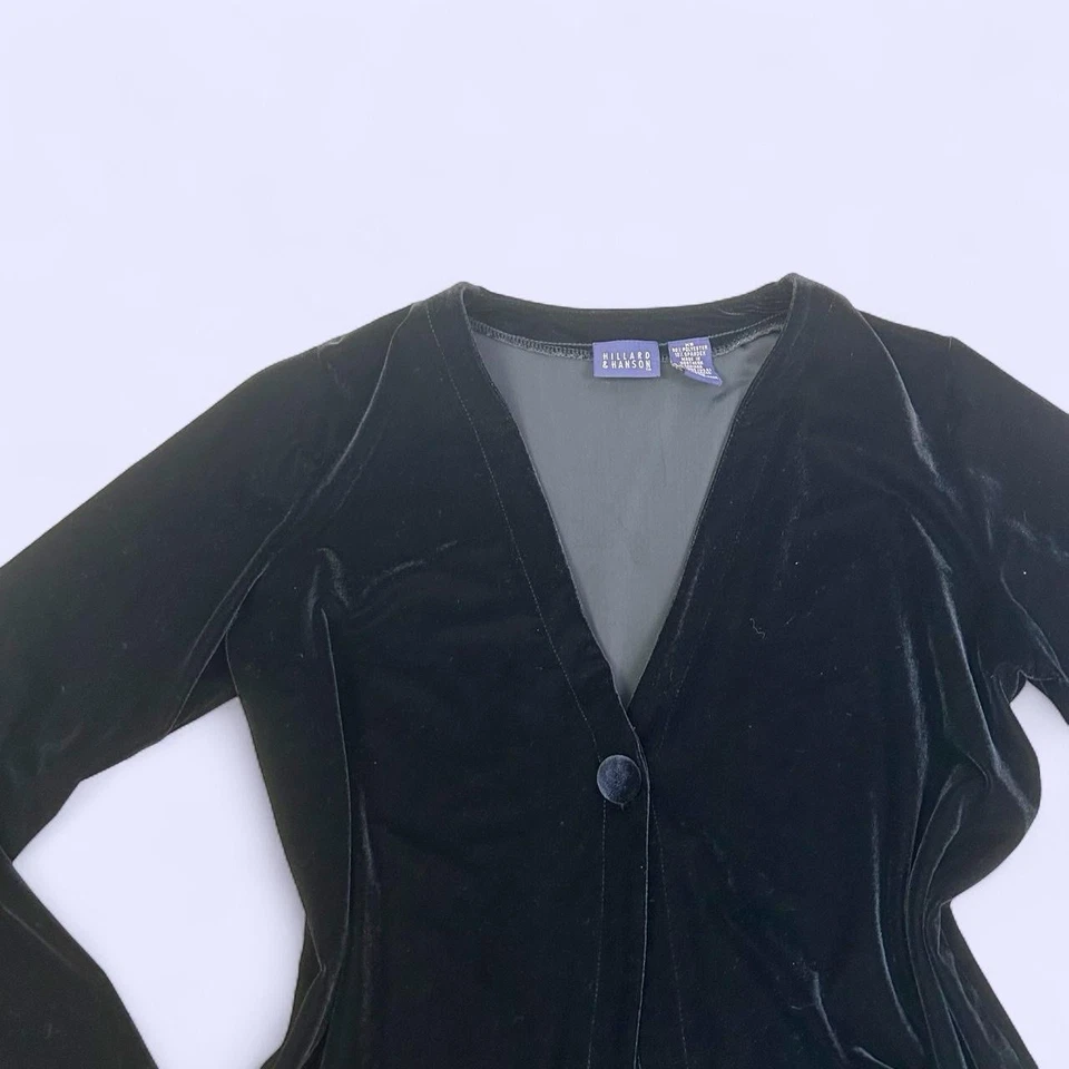 Cárdigan Suéter Vintage Años 90 Y2K Terciopelo Negro Un Botón Talla XS Foto 3 de 4