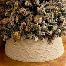Large Cream Cable Knit Christmas Tree Collar - Festive Tree Skirt Decor