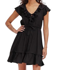 NWT Old Navy Ruffle Mini Dress Black A-LINE DEFINED WAIST Ruffle Hem Keyhole M
