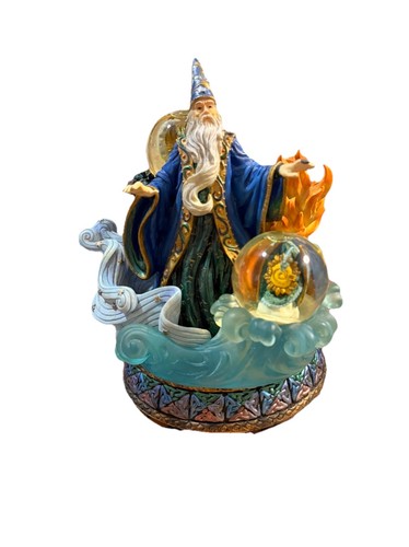 Fantasy Wizard Figurine with Dragon Crystal Balls and Snow Globes Collectible
