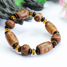 Tibetan Three Eye Dzi Bead Bracelet 13mm Agate Lucky Charm Vintage Style