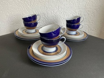 Thomas Rotunda 6x Kaffeegedeck in kobalt blau mit Goldbordüre TOP Zustand