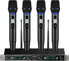 Wireless Microphones System, 4 Channel UHF Wireless Mics,With 4 Handheld Dynamic