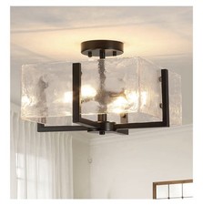 Black Semi Flush Mount Ceiling Light 4-Light Glass Light Fixtures Ceiling Mou.gv