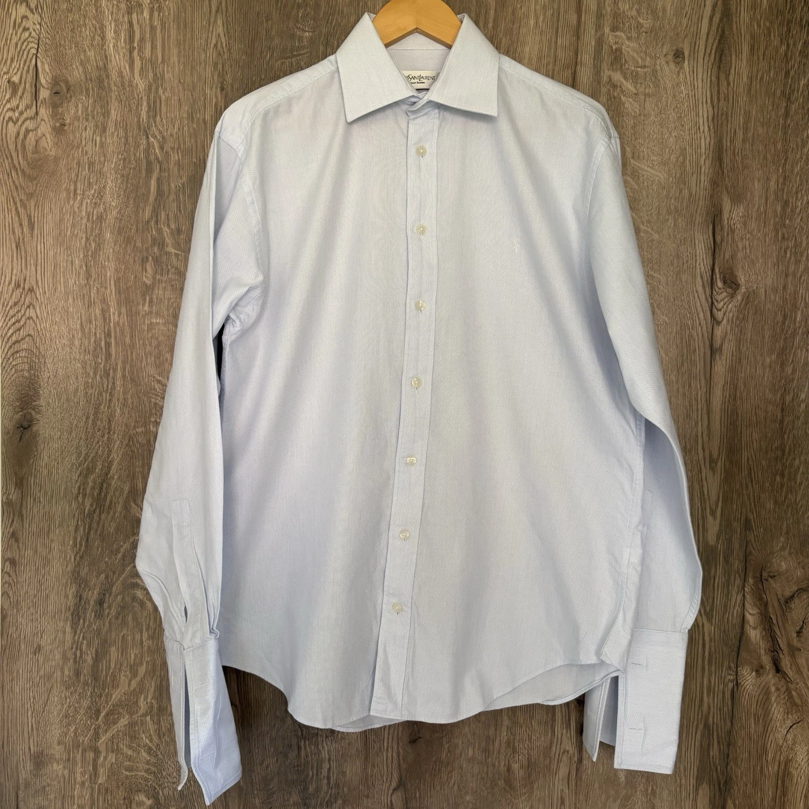 SAINT LAURENT (YSL) Camicia uomo manica lunga Yves Saint Laurent taglia 15” 38 abito formale elegante blu