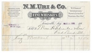 1910 N.M. Uri & Co. Whiskey Distillery - Nelson Co. KY & Louisville KY - Letter