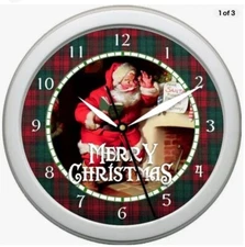 Christmas Wall Clock Vintage Santa Claus Plaid Holiday Gift Xmas 0724