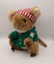 1981 DAKIN 9" Merry Mouse Plush Toy Green Coat Christmas Priscilla Hillman