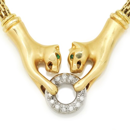 Double Panther Clasping Diamond O-Ring Necklace Two-Tone Gold - Picture 2 of 12
