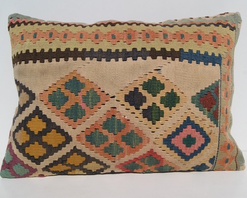 Kilim Funda Almohada Rectángulo Kashkai Alfombra Almohada 2 Amarillo Kilim Área Alfombra 20"X14" - Imagen 3 de 3