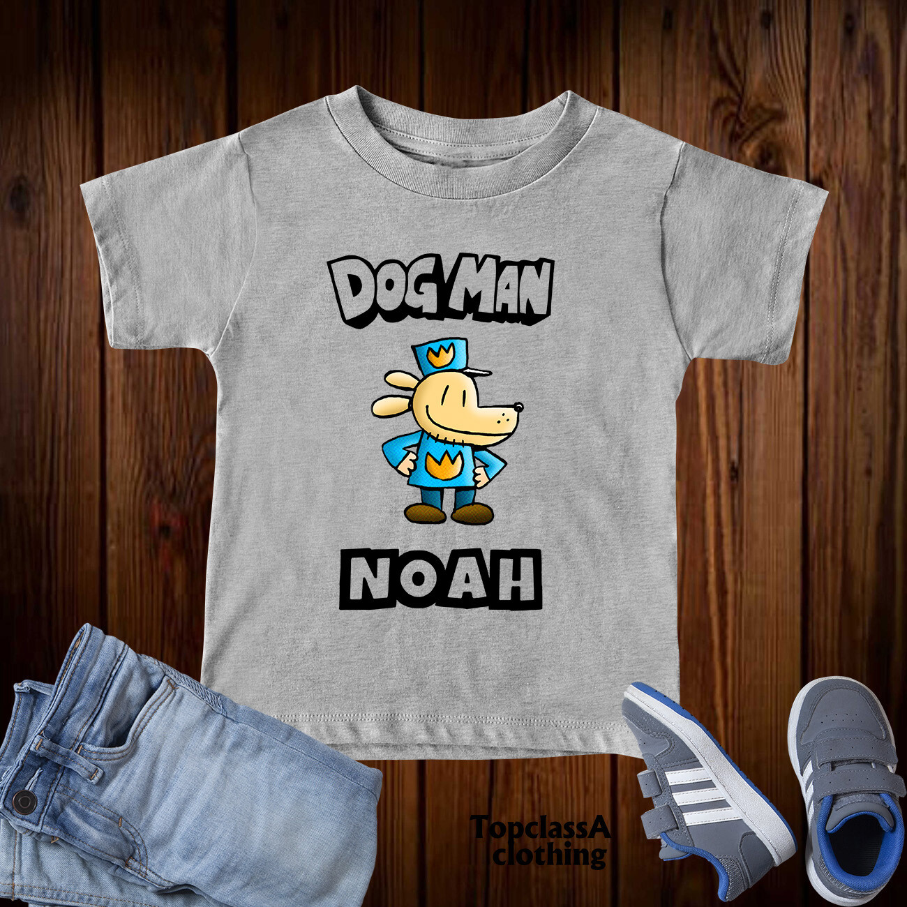 World Book Day T Shirt for Kids Personalised Dogman T Shirt Dog man