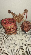 Northwest Coast Handwoven Miniature Baskest, 1 Painted With Orca Motif +
