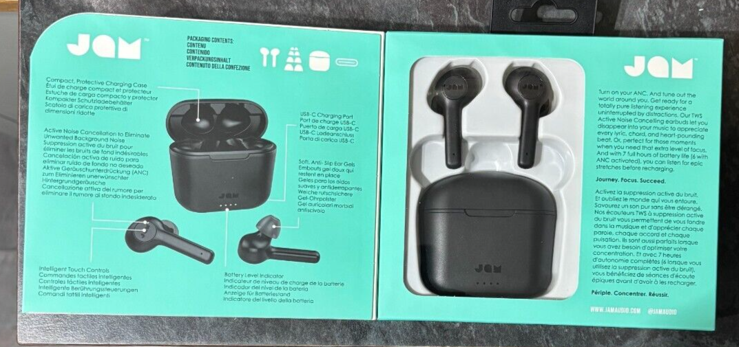 JAM ANC True Wireless Noise Cancelling Earbuds EarPhones Black