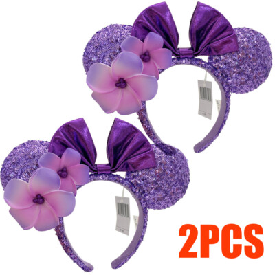 Disney Parks Aulani Hawaii Purple Plumeria Minnie Ears Headband Aulani Hawaii Minnie Ears Purple Flower Plumeria Headband  main image 3