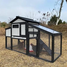PetsCosset Chicken Coop Outdoor Wooden Backyard 2-Story Hen House Chicken Run