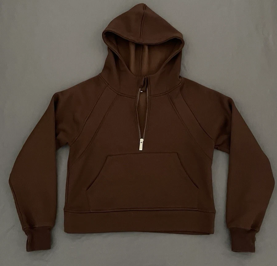 VETEMENTS Felpa con cappuccio LASLULU donna 1 2 zip marrone cropped fori pollice tasca centrale taglia small