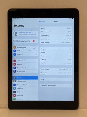 Apple iPad Air 1st Gen. 32GB Wi-Fi 9.7in - Space Gray - SEE