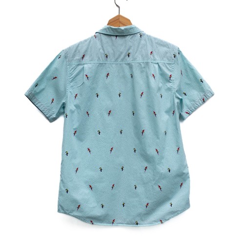 Retrofit Shirt Mens L Light Turquoise Birds Parrot Toucan Tropical Beach Vacay - Picture 3 of 6