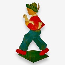 1930er Hans im Glück mit feinen Gesichtszügen Alt Figur Märchen-Holzbild MÄNGEL