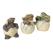 Lot of 3 Miniature Baby Dinosaurs Hatching Out Of Egg Figurines Sculptures