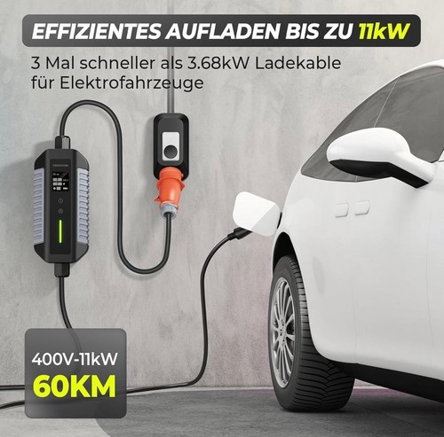 Mobile Wallbox EV Ladegerät 11kW Typ 2 7m Ladekabel 5-poligen 6-16A CEE Stecker - Picture 2 of 5