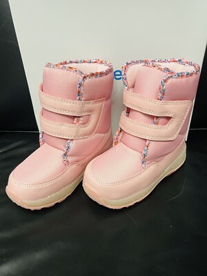 New Carters Grady Pink Girl Toddler Snow Boots Light-Up Outsole Easy On Off Sz 9