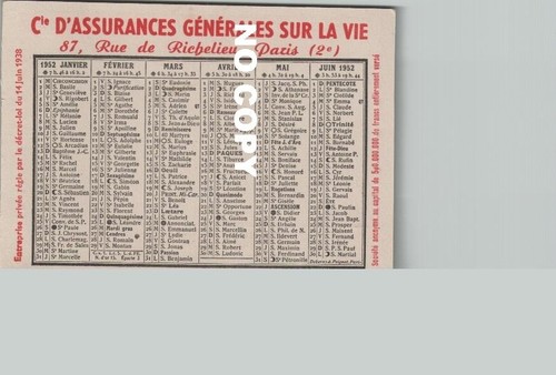 ANCIEN CARTON CALENDRIER L’urbaine Assurances Sur La Vie Humaine 1888