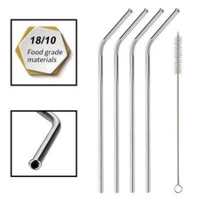 4X Stainless Steel Metal Drinking Straws Bent Reusable Cleaning Brush extra LONG