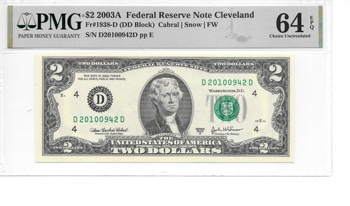 2003A Cleveland $2 FRN Hard to Find DD Block PMG 64 EPQ Choice Uncirculated - Picture 5 of 8