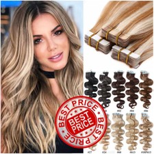 40PCS 100G Tape In Russian Remy Human Hair Extensions Ombre Body Wave Weft THICK