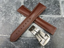 22mm Calf Leather Strap Brown Watch Band Deployment Buckle Set for OMEGA BR BR