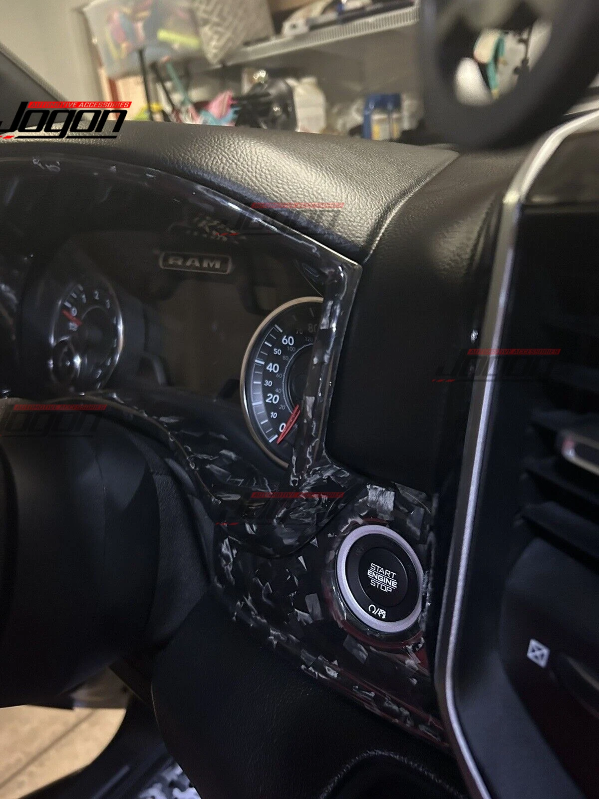 Ram 1500 TRX Forged Carbon For Dodge Laramie 2020+ Console Ignition Button Panel - Picture 4 of 13